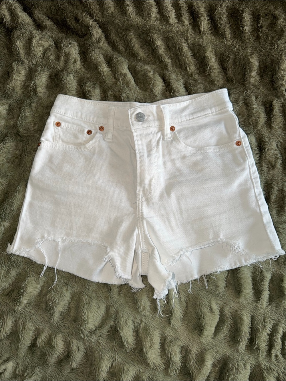 White Distressed High-Rise Women's Denim Shorts